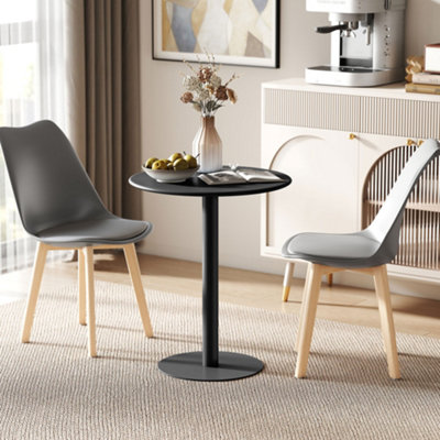 Homcom Black Dining Table, 60 Cm Round Kitchen Table For With Steel Base, Size 2