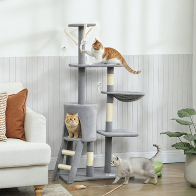 Pawhut Cat Tree For Indoor Cats134Cm Scratching Post Climbing TowerGrey from B&Q