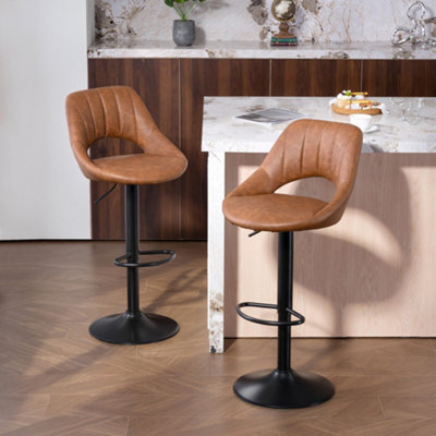 Homcom Barstools Set Of 2, Dining Stools With Backrest And Footrest, Brown - Image 10