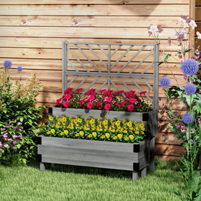 Rackhams 2-Tier Wooden Raised Bed With Trellis, Elevated Garden Planter - Image 7