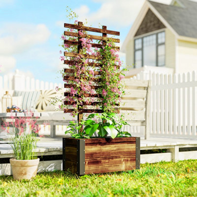 B&Q -  Raised Garden BedWooden Planter With Trellis And Wheels