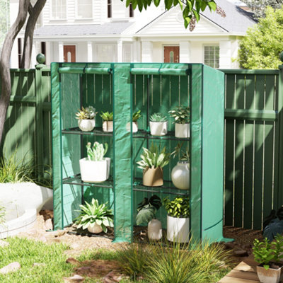 Outsunny 3 Tier Lean-To Mini Greenhouse With Green Hemmed EdgingGreen from B&Q