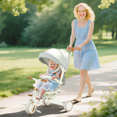Aiyaplay Unisex Cream 5 In 1 Foldable Kids Trike, Toddler Tricycle For 1-3 Years In 5In - Image 8