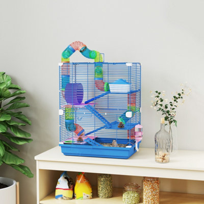 B&Q -  5 Tier Hamster Cage Carrier Habitat W/ Exercise WheelsBlue
