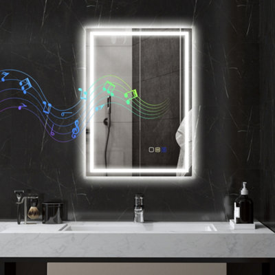B&Q -  500 X 700 mm Bathroom Mirror With Bluetooth Lights Demister Pad
