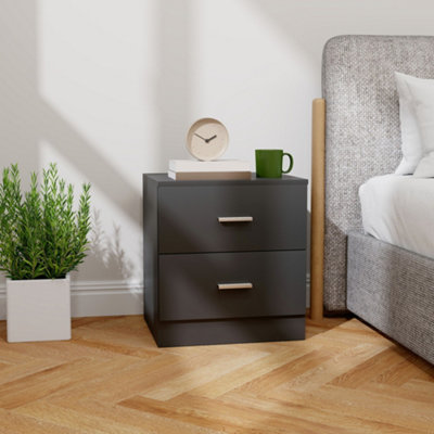 B&Q -  Bedside TableNightstand With 2 DrawersModern Side TableBlack