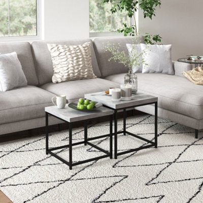 Rackhams Grey Coffee Table Set Of 2, Nest Of Tables With 3.5Cm Thick Tabletop, - Painted Steel Frame, Melamine Tabletop - Melamine - 1.6X1.6cm - Image 9