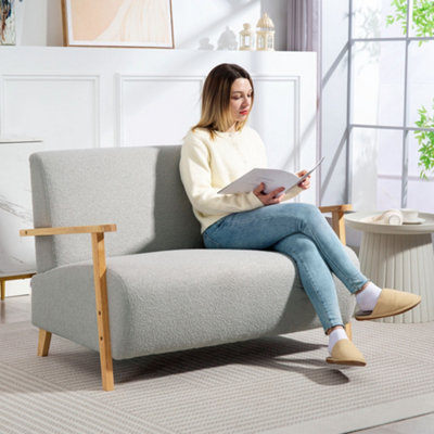 Homcom 2 Seater Sofa, Fabric Modern Loveseat For Living Room, Grey