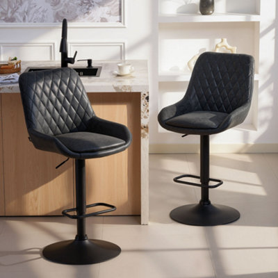 HOMCOM Bar Stools Set of 2, Adjustable Bar Chairs 360 Degree Swivel in Black - Image 8