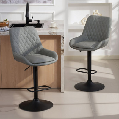 B&Q -  Pu Leather Padded Bar Stools Set Of 2 With Metal BaseLight Grey