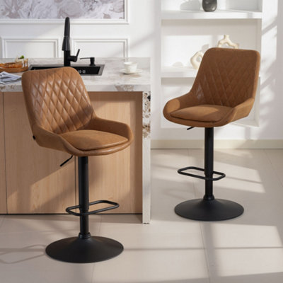Homcom Unisex Tan Bar Stools Set Of, Adjustable Bar Chairs 360 Degree Swivel In Size 2 - Image 8