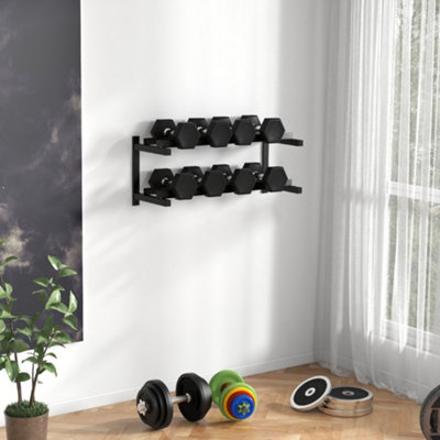 B&Q -  Wall-Mounted Dumbbell Rack2-Tier Steel DesignBlack