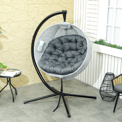 Outsunny Hanging Egg Chair Outdoor Indoor Swing Chair, Folding Basket, Grey