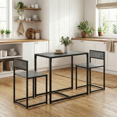 B&Q -  3 Piece Dining Table Set With Metal Frame Charcoal Grey Wood-Effect