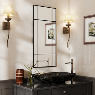 Homcom Unisex Black Window Style Vanity Mirror 110 X 50Cm Hanging Wall Mirror | : Size 110 X 50 Cm - Image 3