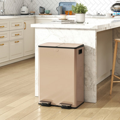 HOMCOM 2 x 28L Dual Kitchen Bin Pedal Bin for Recycling & Waste, Gold Tone | Size: Large - Image 9