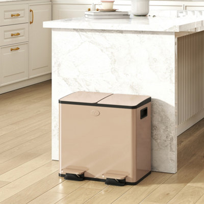 B&Q -  2 X 15L Dual Kitchen Bin Pedal Bin For Recycling And WasteGold Tone