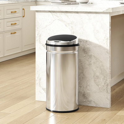 B&Q -  50L Sensor BinStainless Steel Kitchen BinSilver Tone