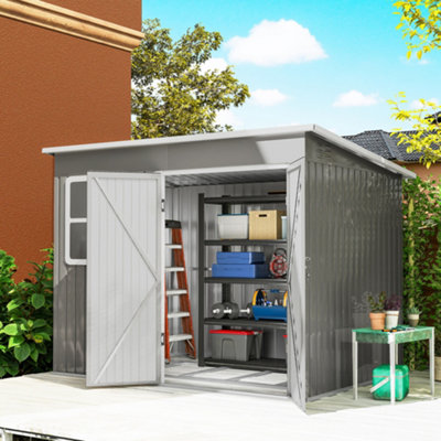 Outsunny 8.5 X 6Ft Galvanised Steel Garden Shed With Foundation KitGrey from B&Q