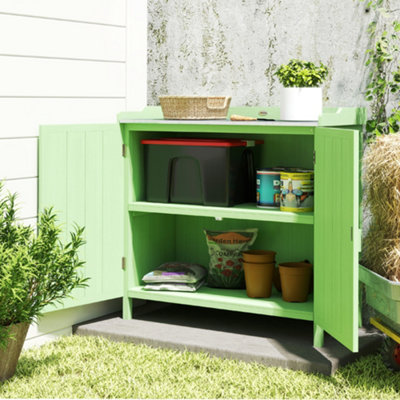 Outsunny Green Garden Storage Cabinet Potting Bench Table W/ Galvanised Top - Image 3