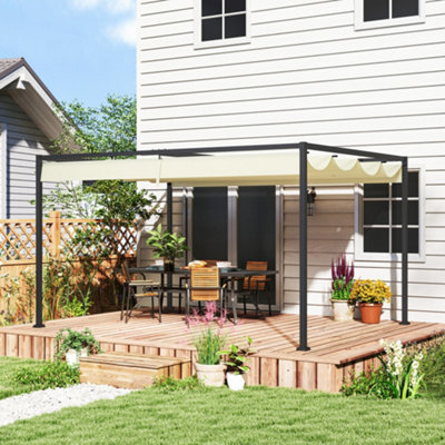 Outsunny 4X3M Metal Pergola Gazebo Patio Sunshelter Retractable Canopy Cream from B&Q