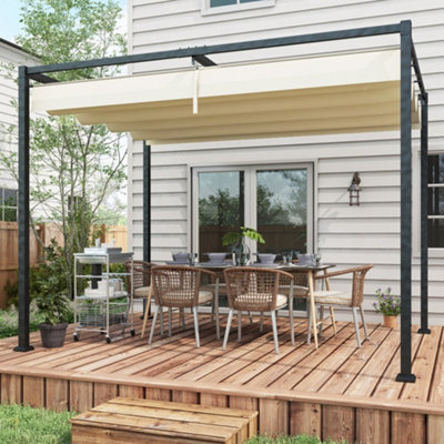 Outsunny 3X2M Metal Pergola Gazebo Patio Sunshelter Retractable Canopy Cream from B&Q