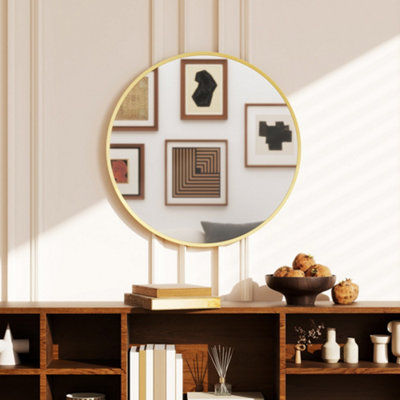 B&Q -  Wall Mirror For Living Room61 Cm Circle Bathroom MirrorGold Tone