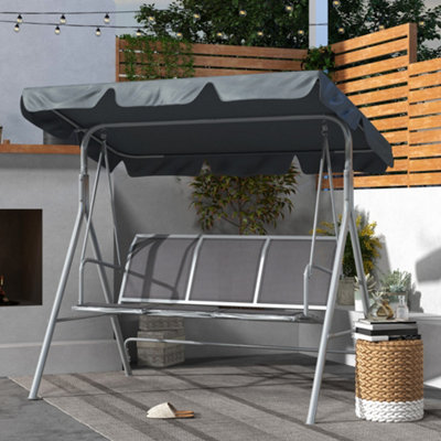 B&Q -  Metal Swing Chair 3 Seater Patio Bench W/ CanopyDark Grey