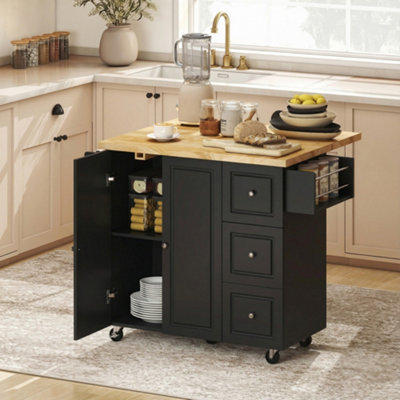 Homcom Rolling Kitchen IslandKitchen Storage Trolley W/ Drop LeafDrawers from B&Q