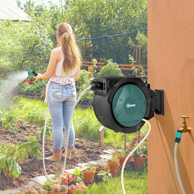 B&Q -  Retractable Hose Reel Wall Mounted With LockBlack
