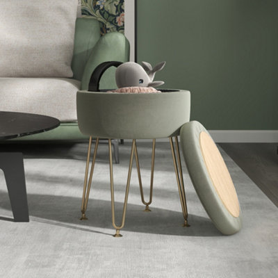 Homcom Green Velvet Footstool With Removable Lid For Bedroom, 5L