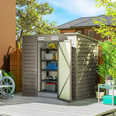 Garden storage shed with tools neatly organised inside