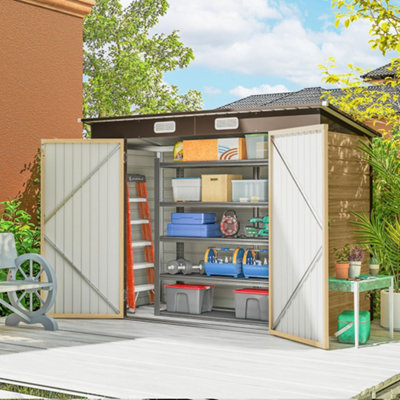 B&Q -  8 X 4Ft Metal Garden Storage Shed With Double DoorsOak
