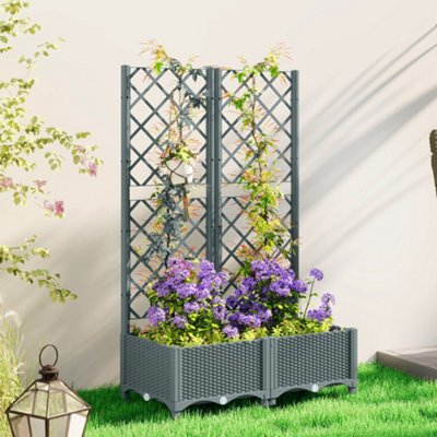 B&Q -  Plastic Planter Box With TrellisVegetable Planter W/ Drain Plugs