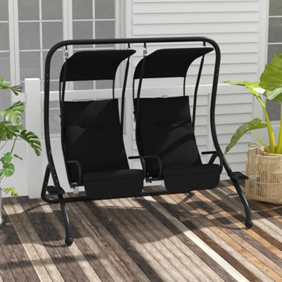 Outsunny Unisex Black Canopy Swing 2 Separate Relax Chairs W/ Handrails, Cup Holders In | : Size 2 Seater - Image 6