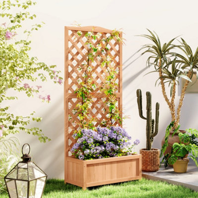 Outsunny Garden Wooden Planter Box With Trellis Flower Raised Bed Natural from B&Q