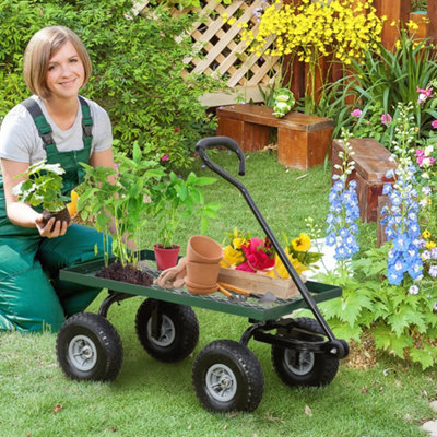 Outsunny Garden Trolley Cart With Pneumatic Wheels And Rotating HandleGreen from B&Q