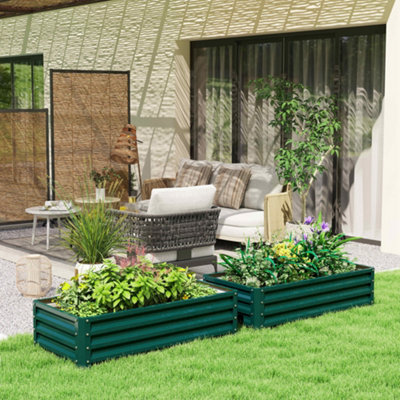 B&Q -  Set Of 2 Raised Garden Bed Elevated Planter Box For Flowers Green