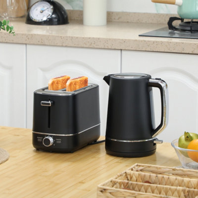 B&Q -  1.7L 3000W Fast Boil Electric Kettle And 2 Slice Toaster SetBlack
