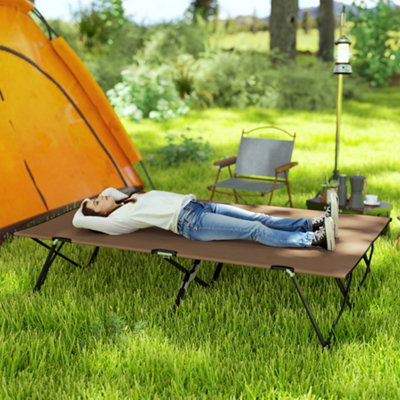Outsunny Double Camping Folding Cot Portable Sleeping Bed, Charcoal Khaki B&Q