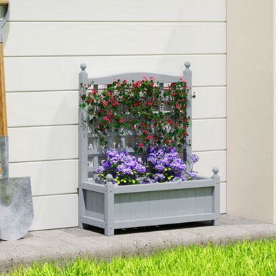 Outsunny Grey Raised Garden Bed With Trellis Garden Planters Indoor