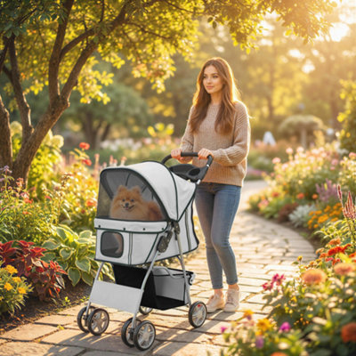 Pawhut Pet Stroller Carrier Foldable Deluxe Walk Travel DogGrey from B&Q