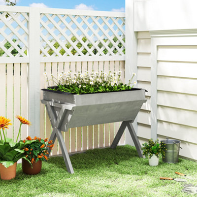 Outsunny Wooden Planter Raised Bed Stand Vegetable Flower BedLight Grey from B&Q