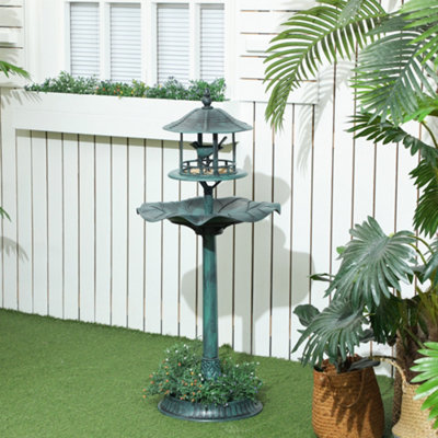 Outsunny 3-In-1 Garden Bird Bath, Birdbath With Large Water Basin, Green - Image 3