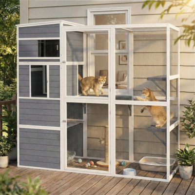 B&Q -  Wooden Catio With Spacious Resting Rooms3 PlatformsWindowGrey
