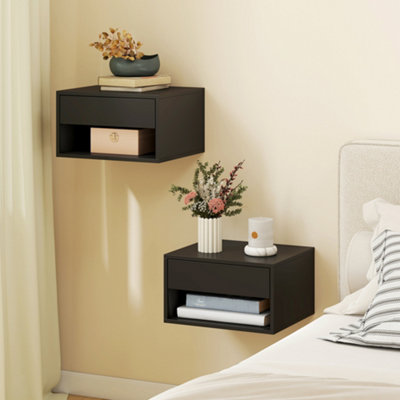 B&Q -  Floating Nightstands Set Of 2Bedside Table W/ Drawer And Open Shelf