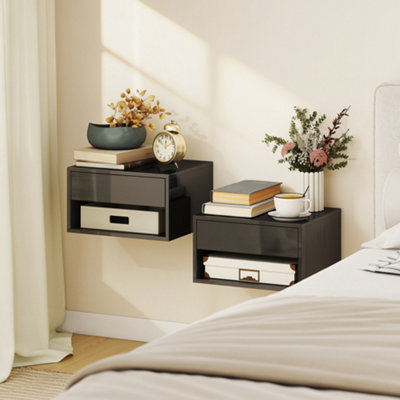 B&Q -  Floating Nightstands Set Of 2Bedside Table W/ Drawer And Open Shelf