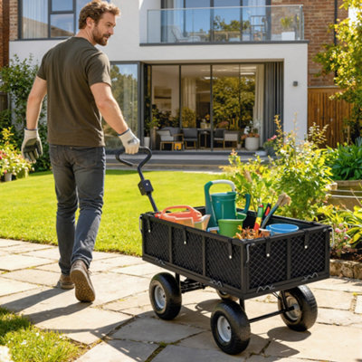 B&Q -  Garden Cart With Removable LinerQuick-Release SidesBlack
