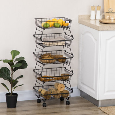 Rackhams 5 Tier Storage Trolley Cart Vegetable Rack With Wheels For Kitchen - 5 - Storage Basket - Steel - Image 6