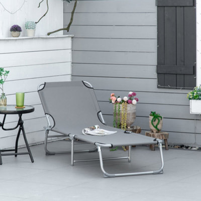 Outsunny Camping Cot Picnic Sun Lounger Portable Folding Chaise Chair Grey from B&Q